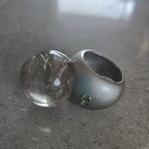 CHANEL Sterling Silver Ring with Rock Crystal Sphere – Iconic Statement Piece